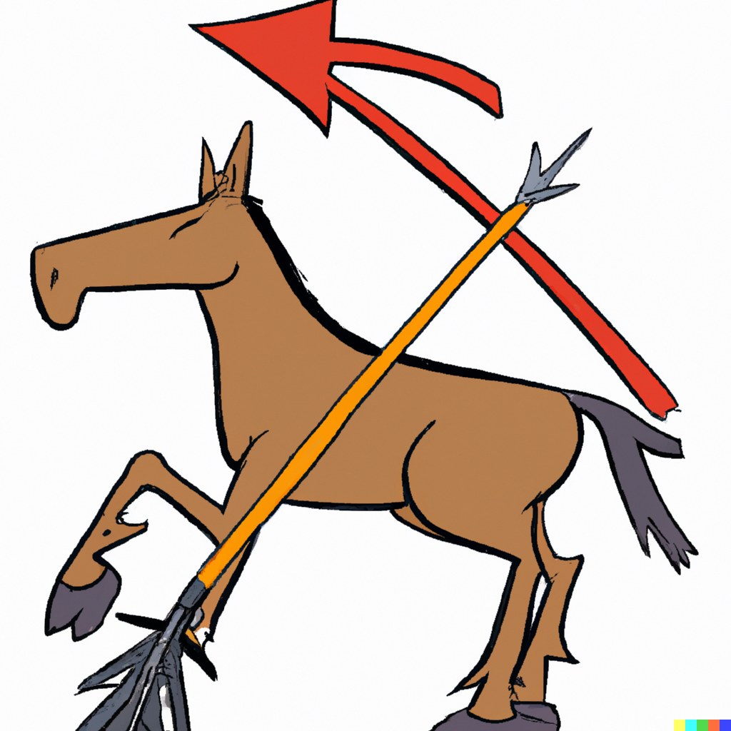 A horse with an arrow pointing to one of its legs generated by author using Dall E 2