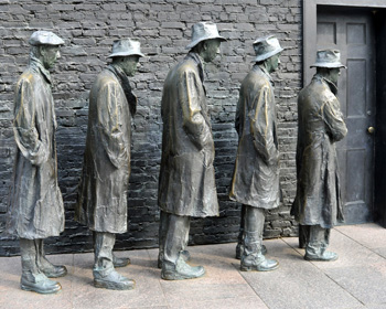 Effects of the last Great Depression: 'Breadline' sculpture at the Franklin D. Roosevelt Memorial in Washington, DC. Photo by Tony the Misfit on flickr.