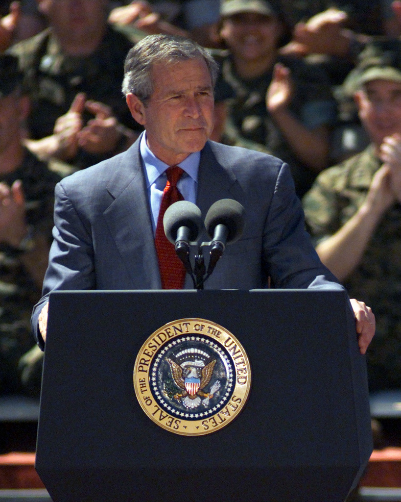 Bush and troops Image The U.S. National Archives
