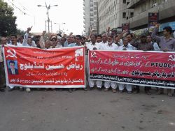 ptudc-karachi-protest-against-assasination-attempt-on-riaz-lund