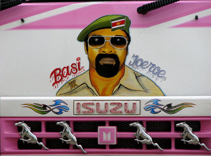 Bouterse painted on a bus in Suriname. Photo  by nicholaslaughlin.