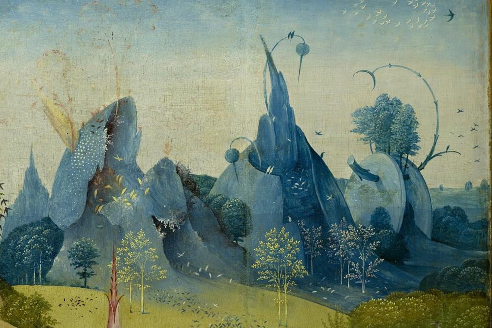 Detail of mountains from Bosch's "The Garden of Earthly Delights"