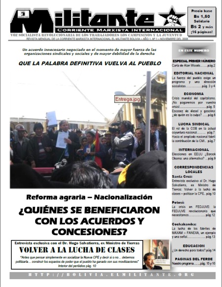 Front page of the first issue of El Militante Bolivia.