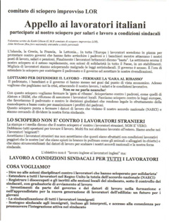 Leaflet in Italian by trade union activists, circulated in Lincolnshire.