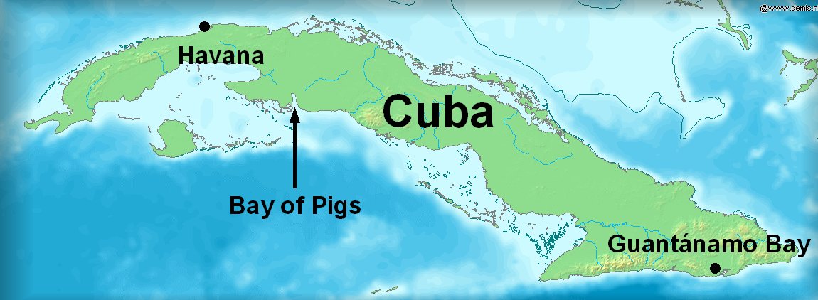 Map of Cuba, showing the location of the Bay of Pigs